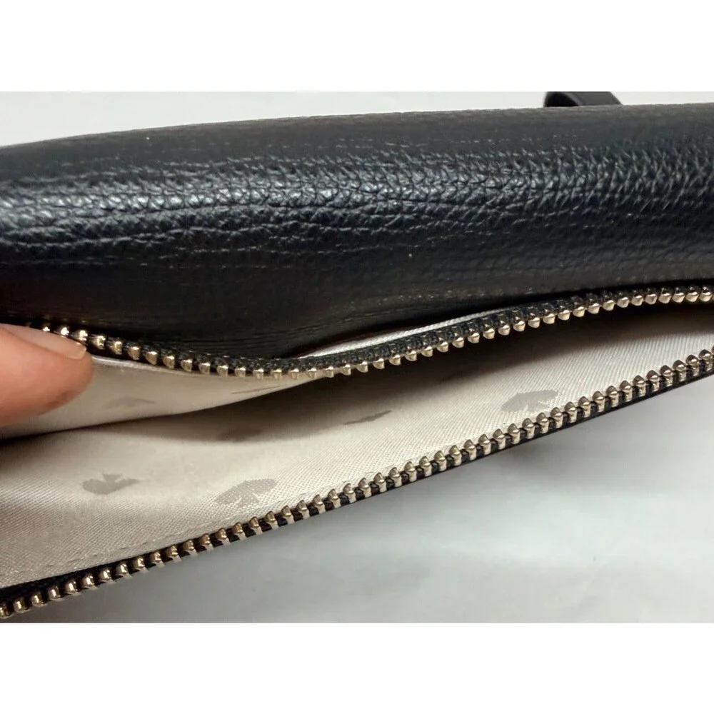 Kate Spade Large Slim Bifold Wallet Check Book Wristlet Pebbled Leather Black